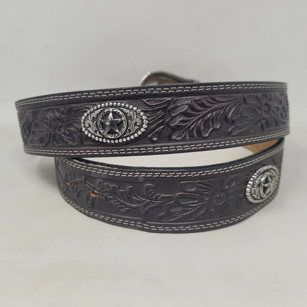 Justin Belt 44 5-Star Ranch Black Leather Floral Tooled C12423 Western Cowboy